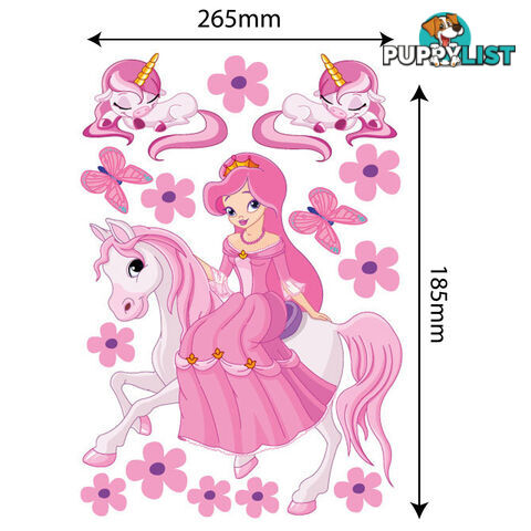 Medium Size Princess on a horse with unicorns Wall Sticker - Totally Movable