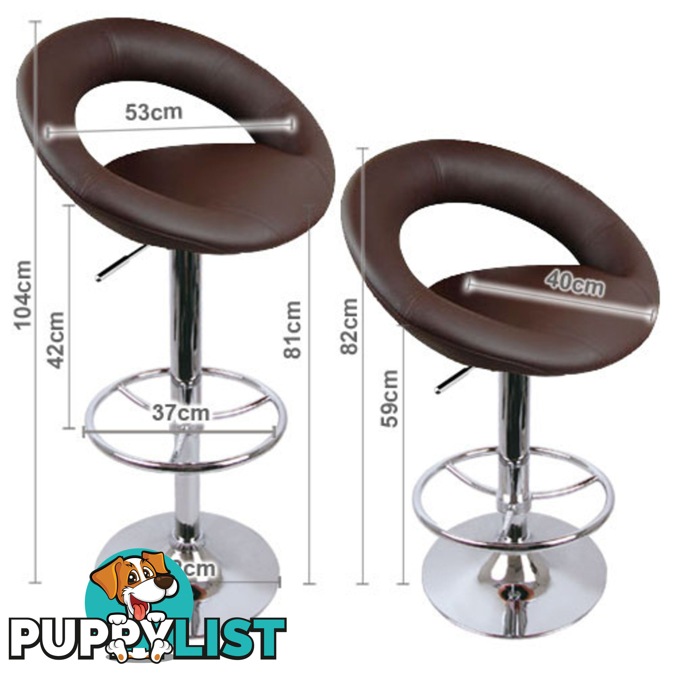 Set of 2 PU Leather Kitchen Bar Stool Chocolate