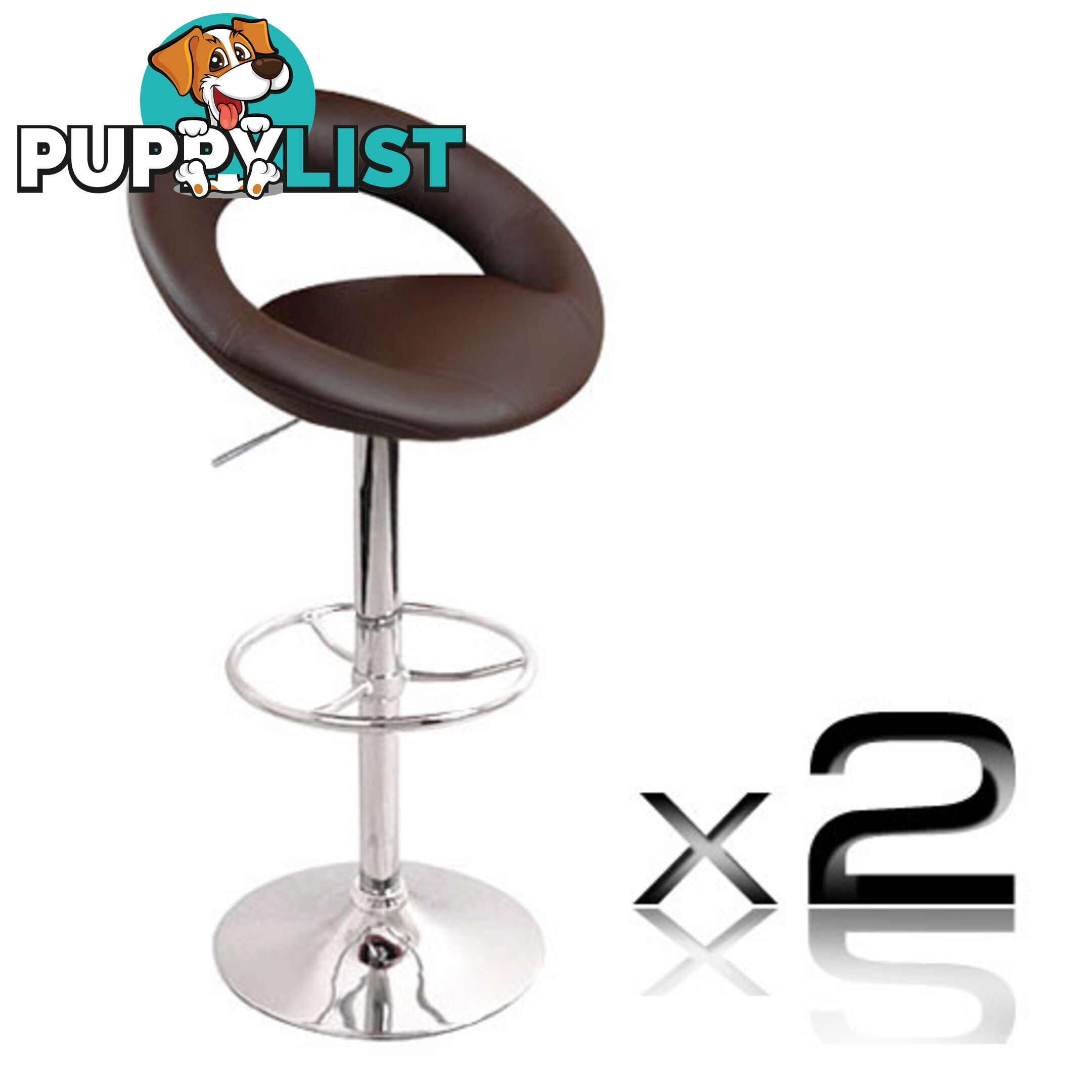 Set of 2 PU Leather Kitchen Bar Stool Chocolate