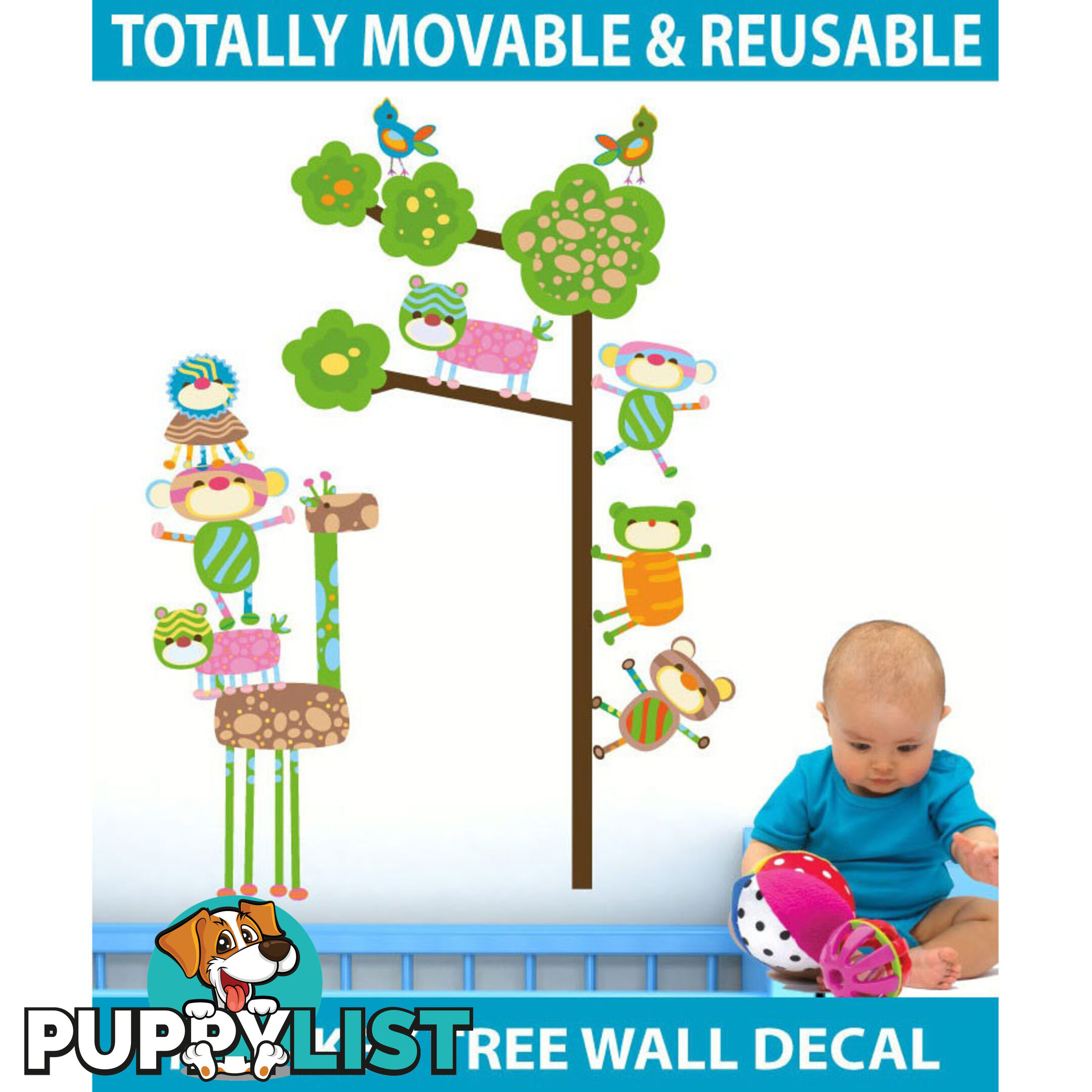 Large Size Funky Monkeys in a Tree Wall Stickers  - Totally movable