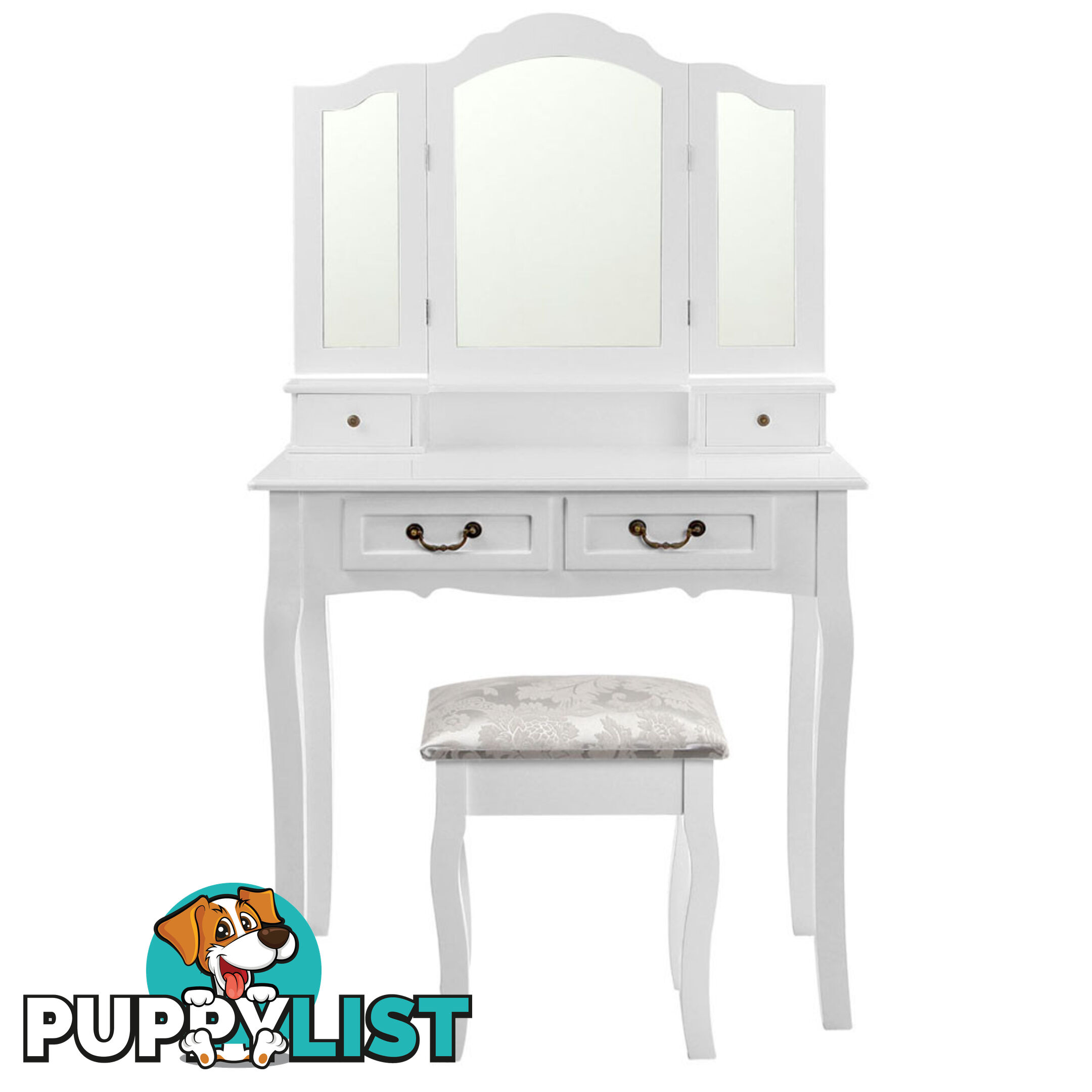 4 Drawer Dressing Table w/ Mirror White