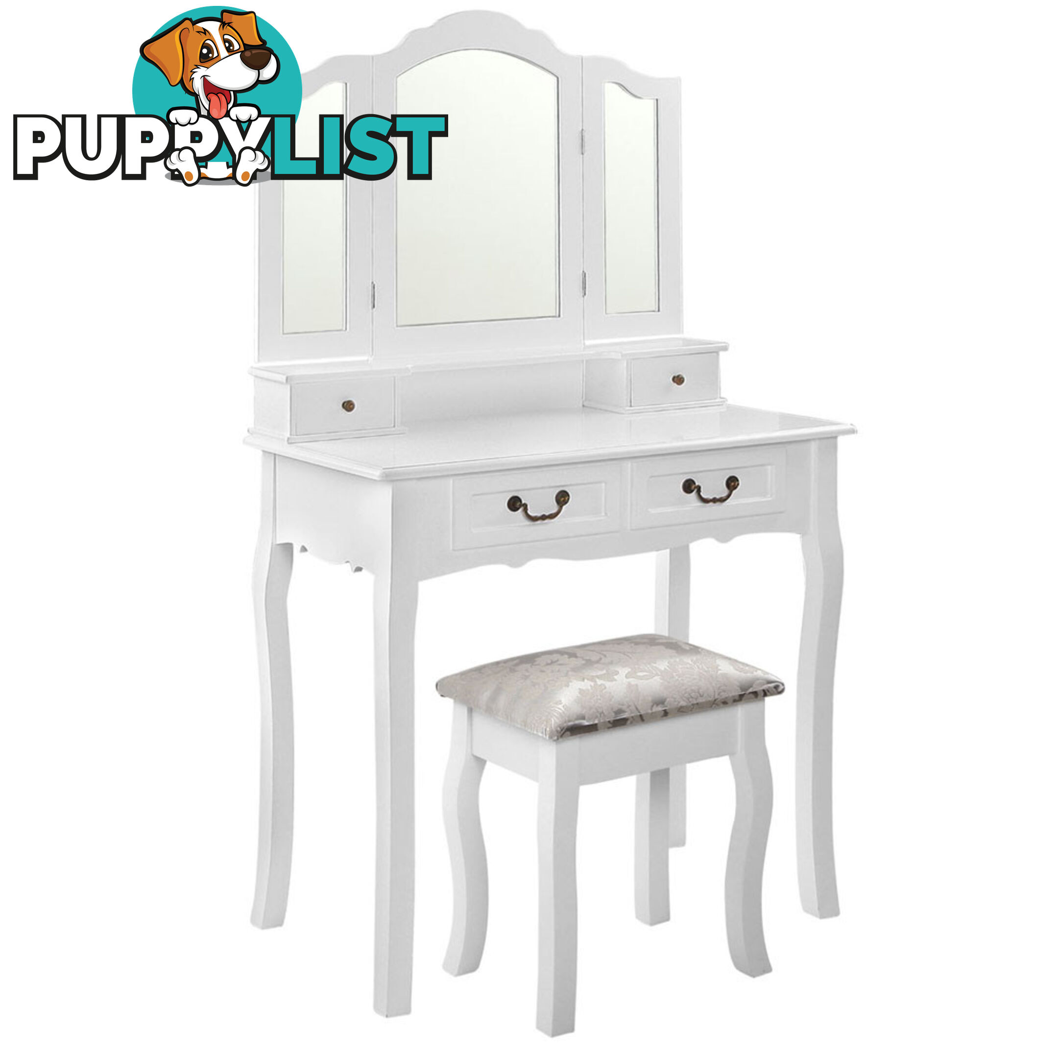 4 Drawer Dressing Table w/ Mirror White