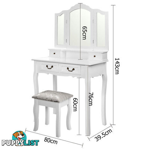 4 Drawer Dressing Table w/ Mirror White