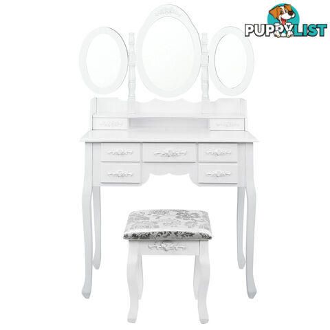 7 Drawer Dressing Table w/ Mirror White