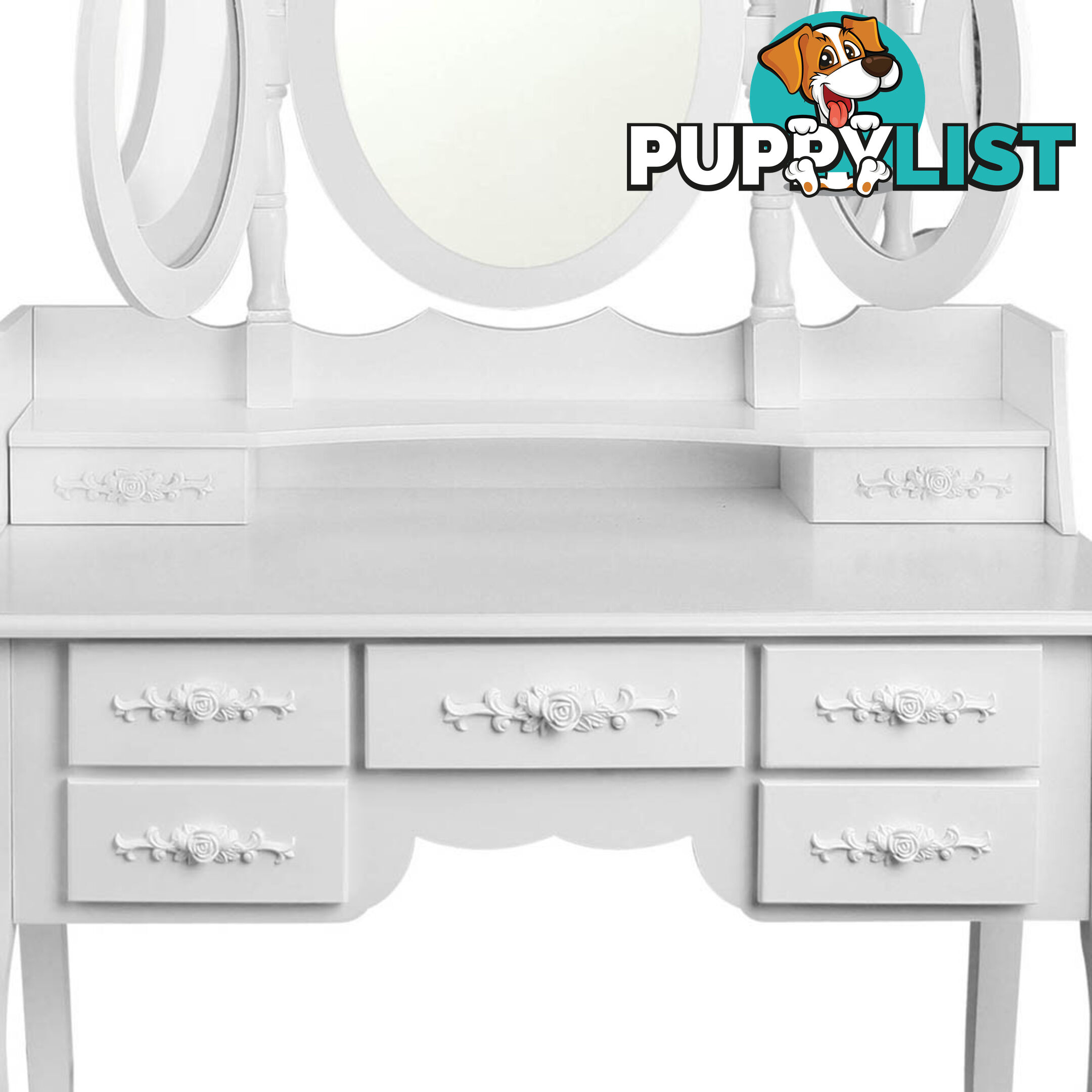 7 Drawer Dressing Table w/ Mirror White