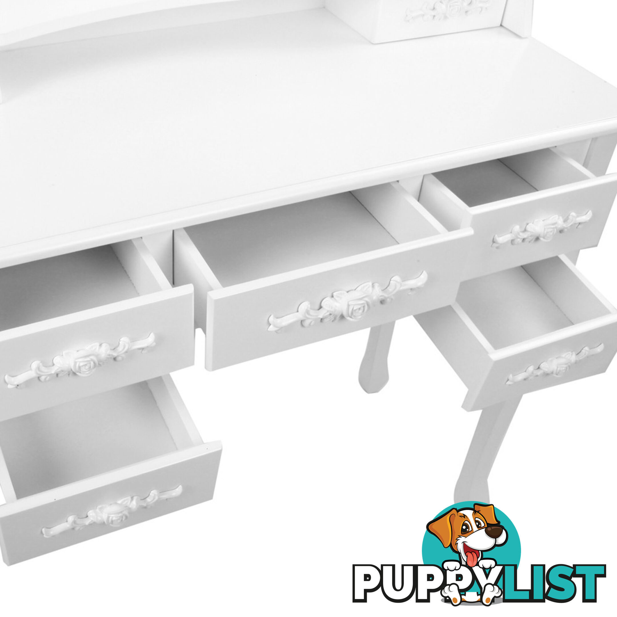 7 Drawer Dressing Table w/ Mirror White