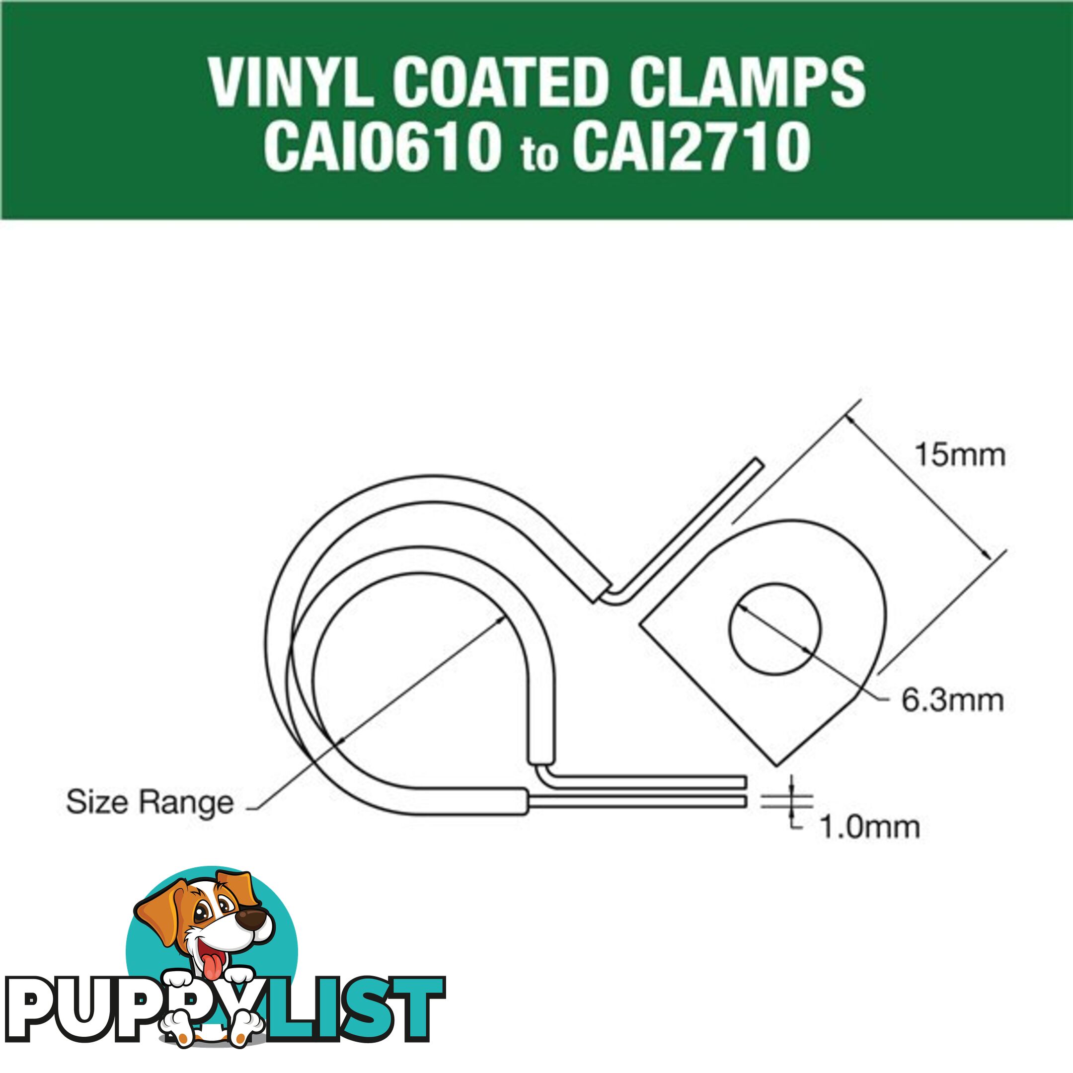 Vinyl Coated Hose   Cable Clamp 46mm (1 13/16?) Dia 20mm Band 12mm Hole 10pk SKU - CAI4613P