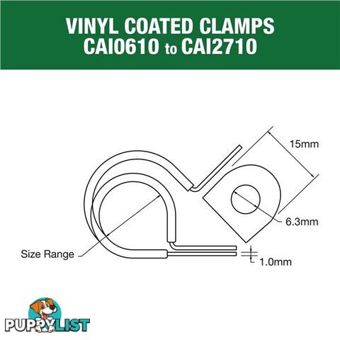 Vinyl Coated Hose   Cable Clamp 46mm (1 13/16?) Dia 20mm Band 12mm Hole 10pk SKU - CAI4613P