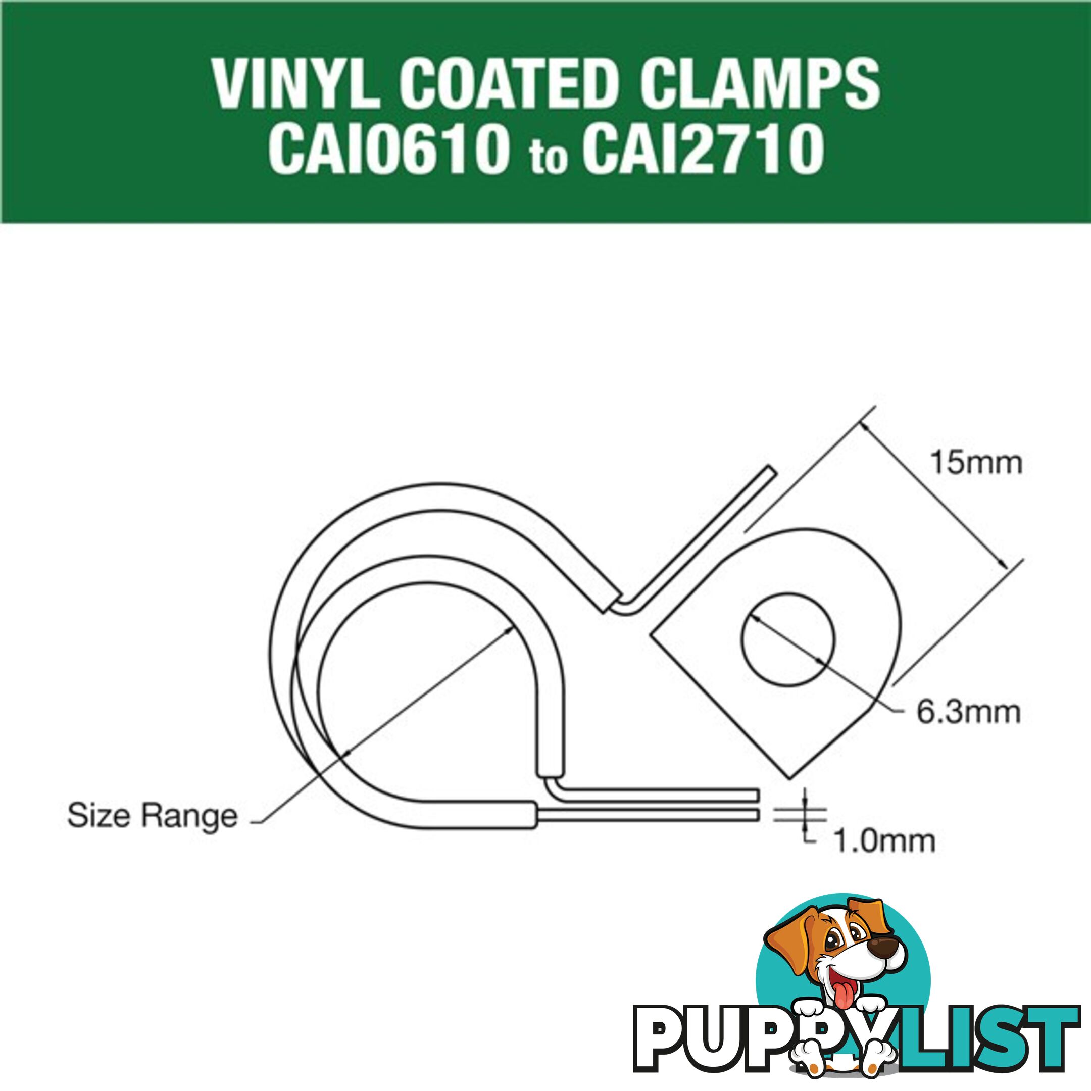 Vinyl Coated Hose   Cable Clamp 46mm (1 13/16?) Dia 20mm Band 12mm Hole 10pk SKU - CAI4613P