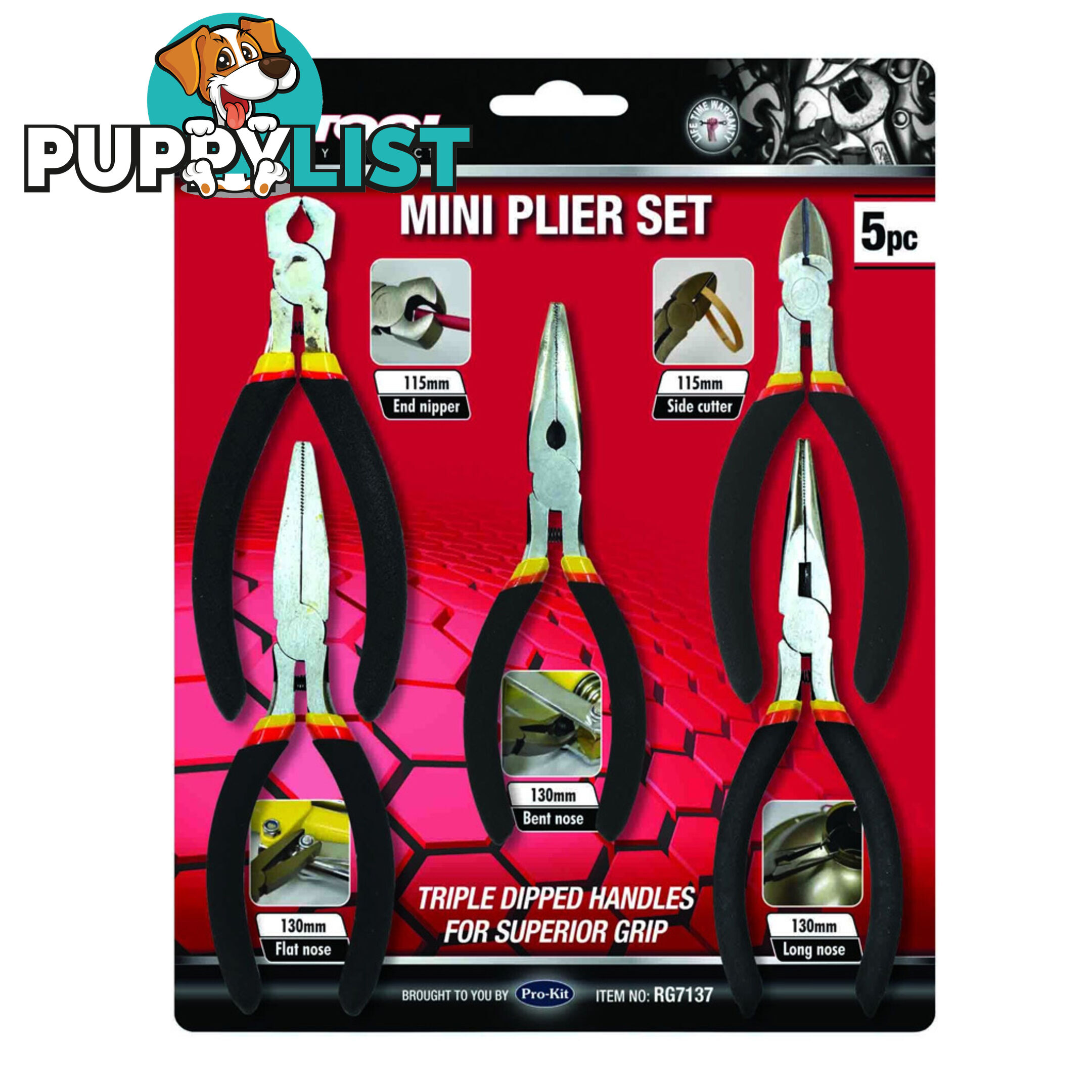 PK Tools Mini Plier Set 5pc Long, Bent, Flat Nose, Side   End Cutter SKU - RG7137