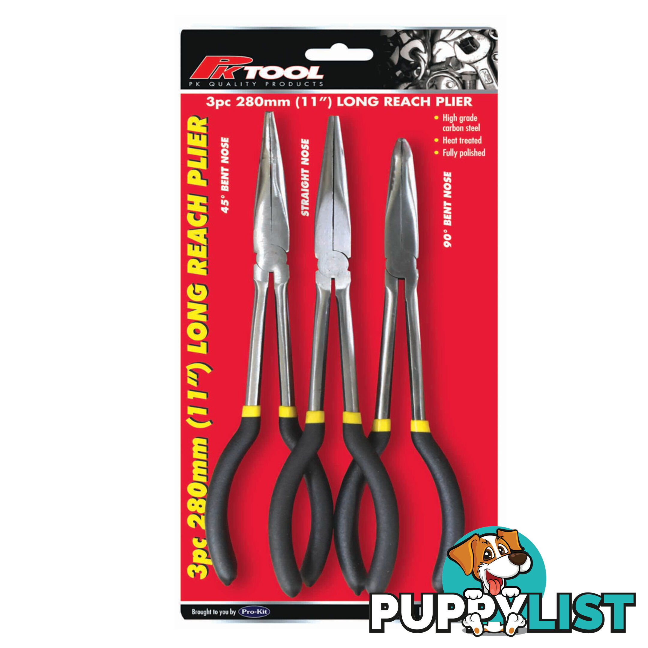 Plier 3pc Set Long Reach 280mm Straight, 45, 90 degree Serrated Jaws SKU - RG7134