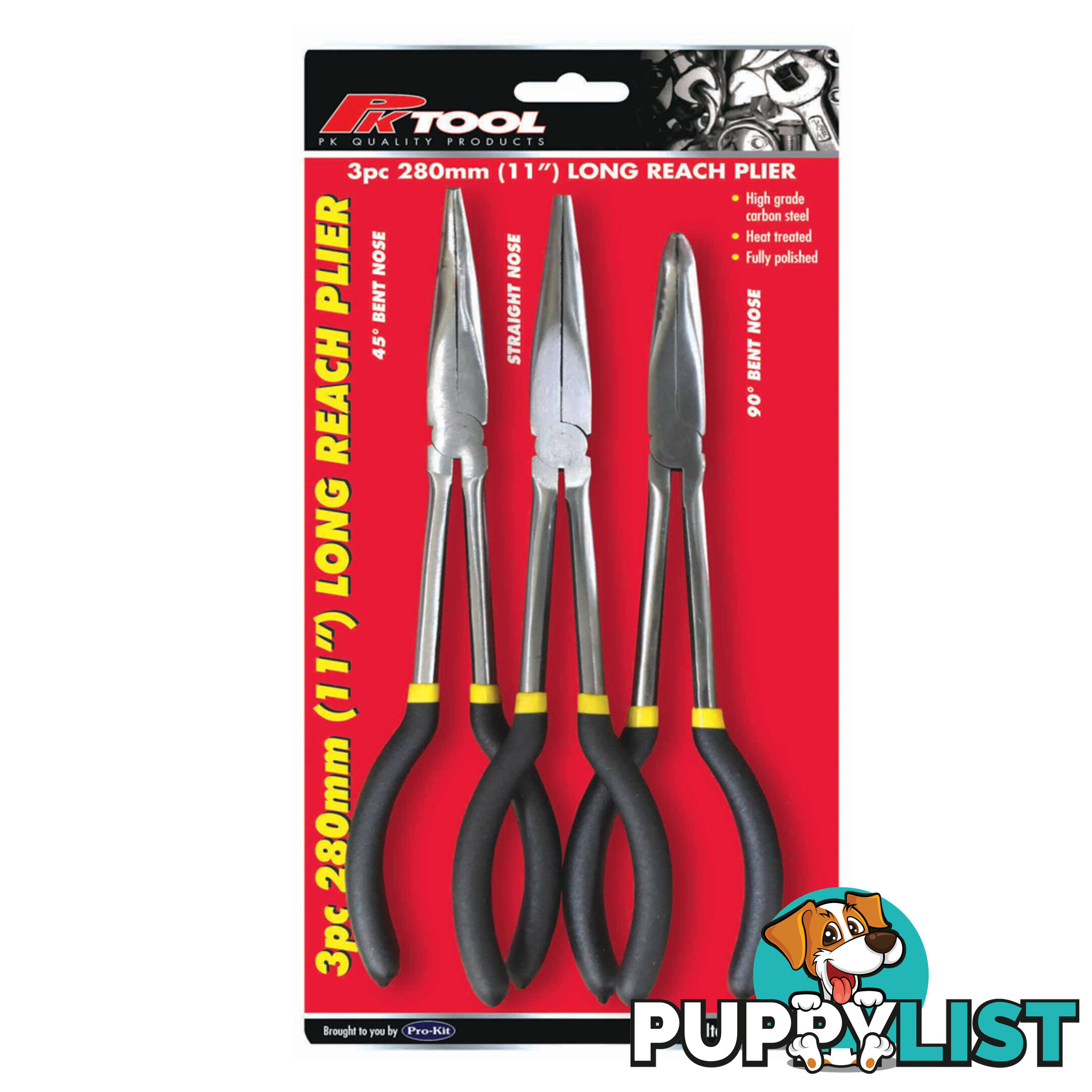 Plier 3pc Set Long Reach 280mm Straight, 45, 90 degree Serrated Jaws SKU - RG7134