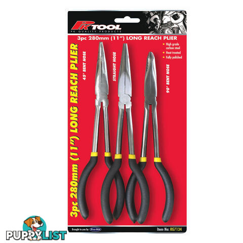 Plier 3pc Set Long Reach 280mm Straight, 45, 90 degree Serrated Jaws SKU - RG7134