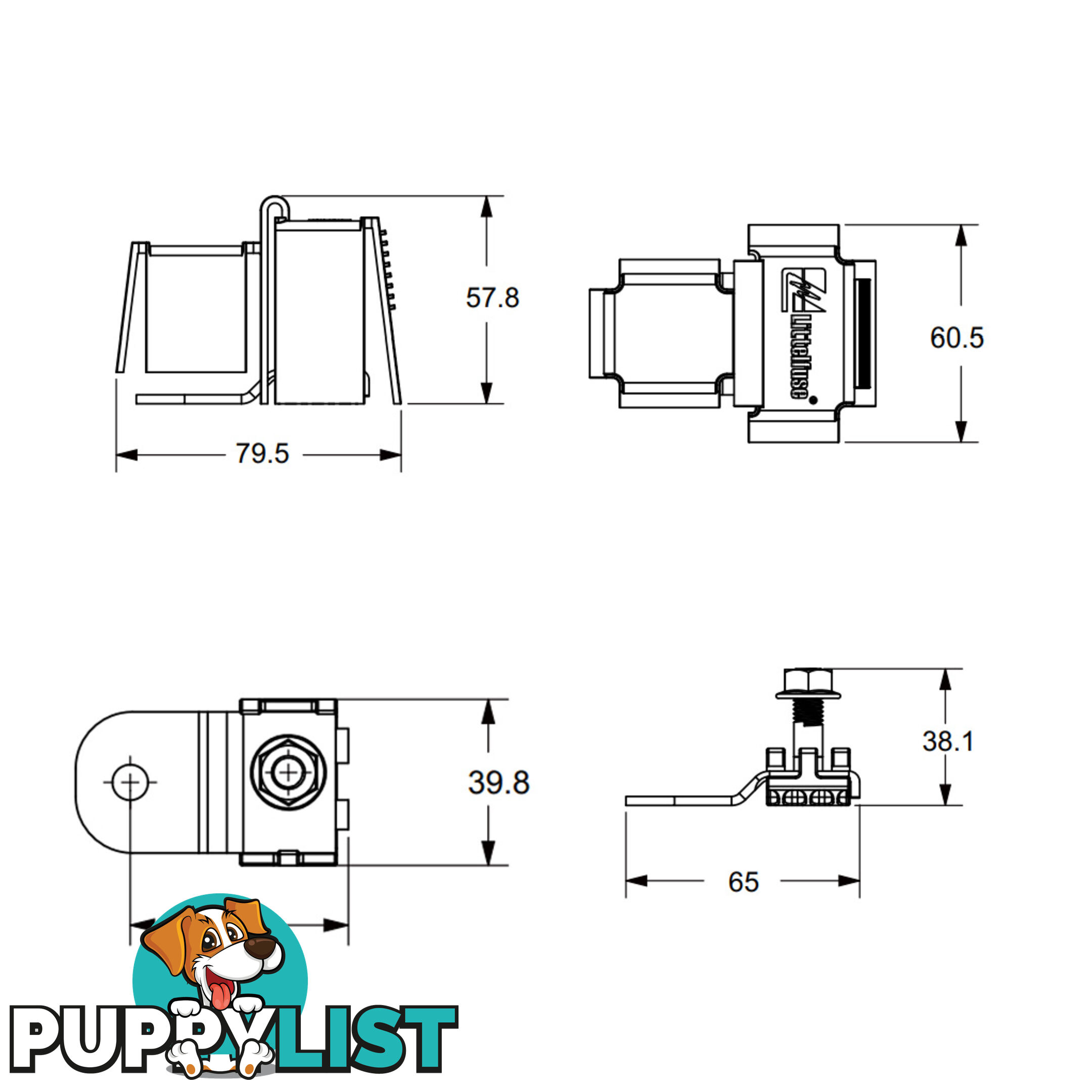 Littlefuse ZCase Fuse Battery Stud Mount Bars 1 Pole and Cover SKU - 0FHZ0211Z