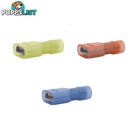 Blue Bar Red/Blue/Yellow Fully Insulated 2.8-6.3mm Female Blade Terminal 10pk SKU - DC-13866, DC-13873, DC-13874, DC-13879, DC-13880, DC-13883