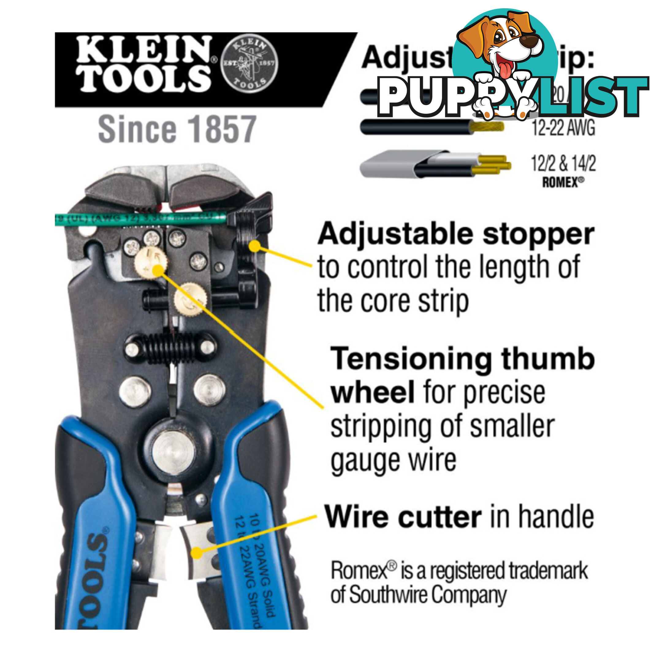 Klein Wire Stripper and Cutter Self Adjusting 12  - 22awg Stranded SKU - 11061