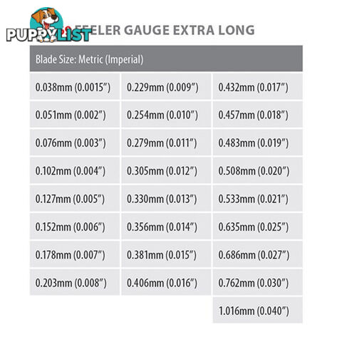 Toledo Feeler Gauge Straight 25 Blade Metric / Imperial 0.038  - 1.016mm SKU - 321669