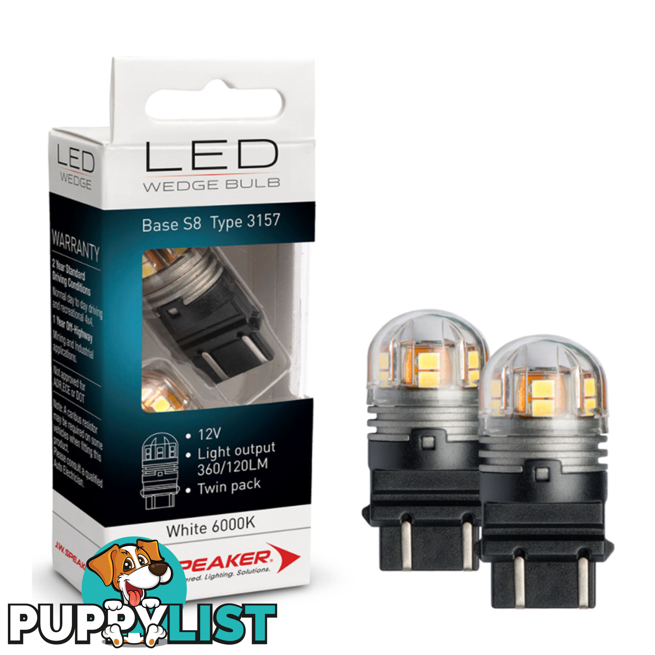 JW Speaker LED Bulb 12/24v Wedge Base White Light Twin Pack SKU - 990130