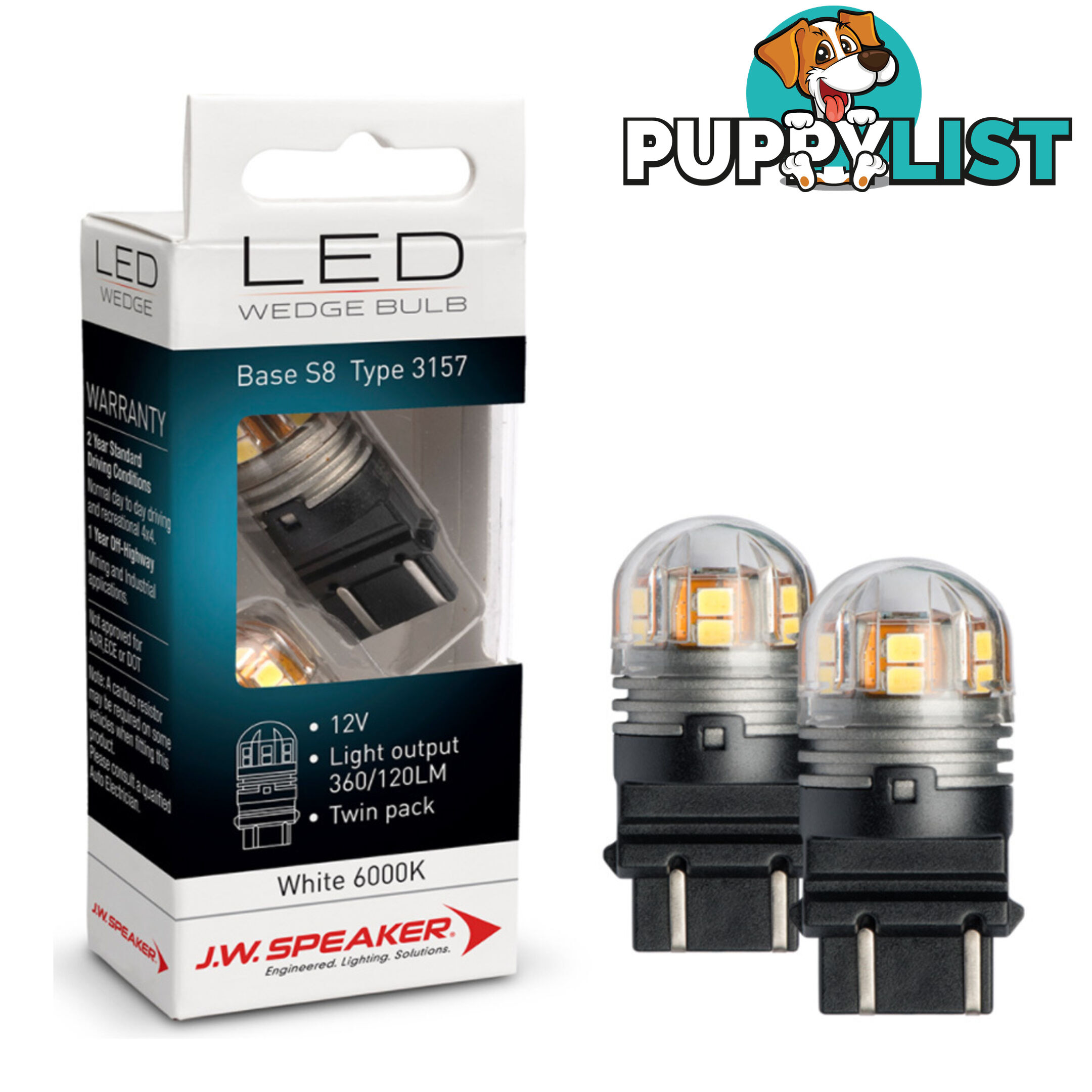 JW Speaker LED Bulb 12/24v Wedge Base White Light Twin Pack SKU - 990130