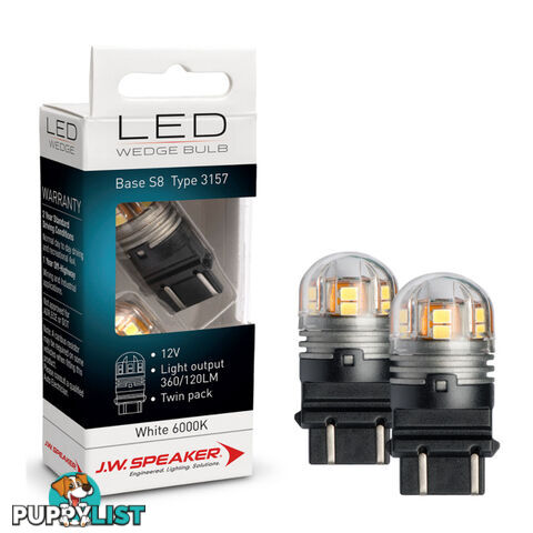 JW Speaker LED Bulb 12/24v Wedge Base White Light Twin Pack SKU - 990130