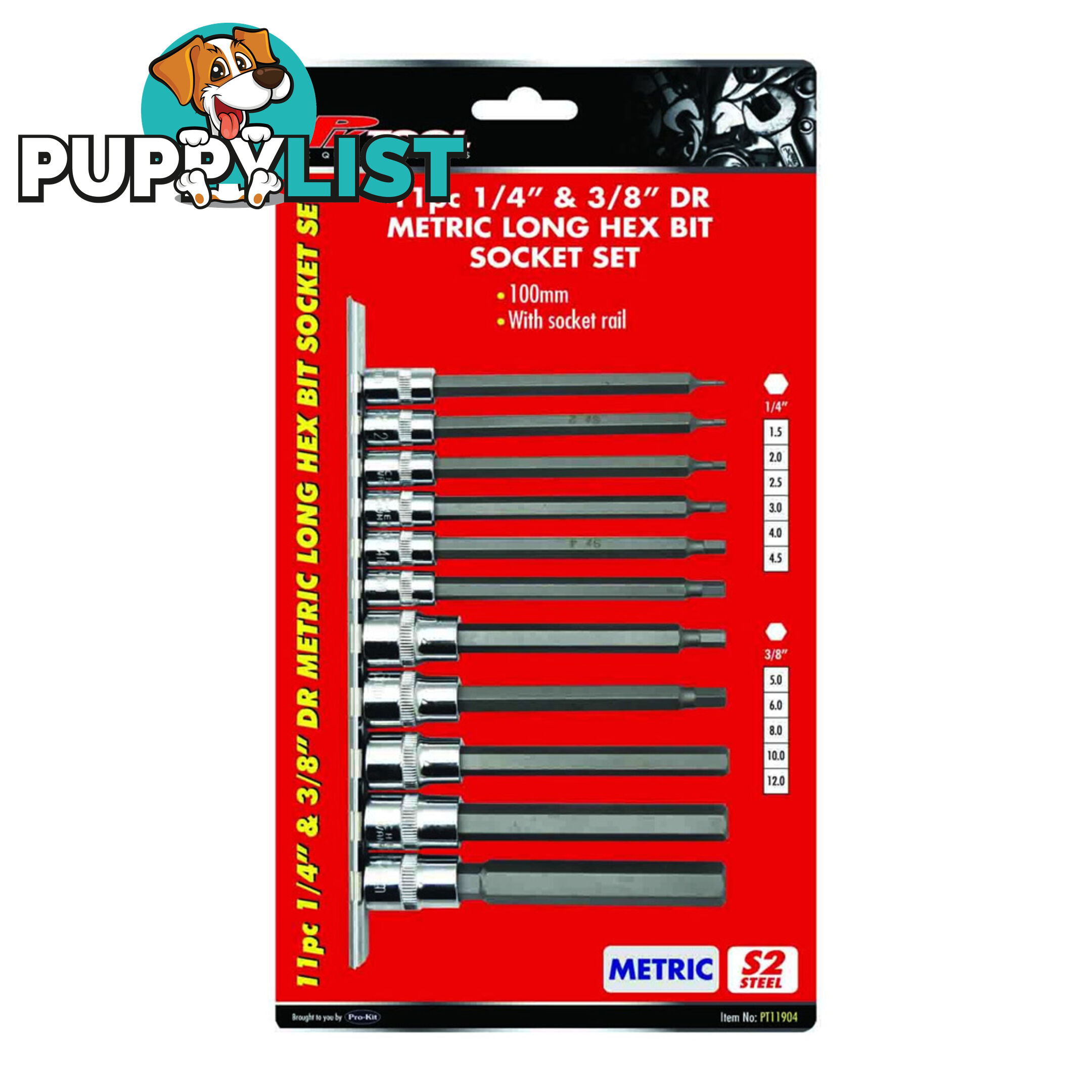 PK Tools Hex Bit Socket 1/4 "   3/8 "dr Metric Long Shaft 11pc Set SKU - PT11904