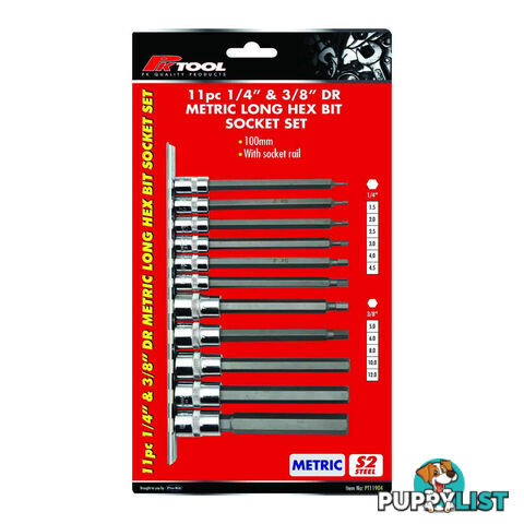 PK Tools Hex Bit Socket 1/4 "   3/8 "dr Metric Long Shaft 11pc Set SKU - PT11904