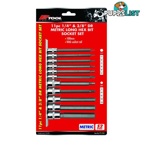 PK Tools Hex Bit Socket 1/4 "   3/8 "dr Metric Long Shaft 11pc Set SKU - PT11904