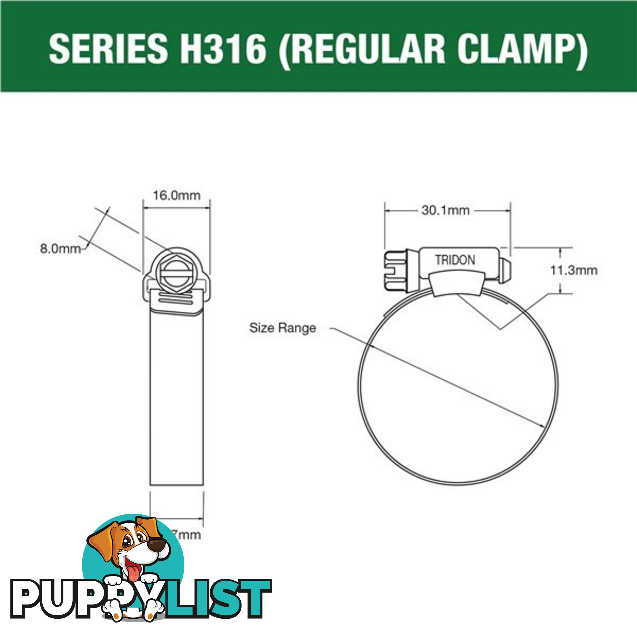 Tridon Full 316 S. Steel Hose Clamp 146mm â 197mm 10pk SKU - H316-116