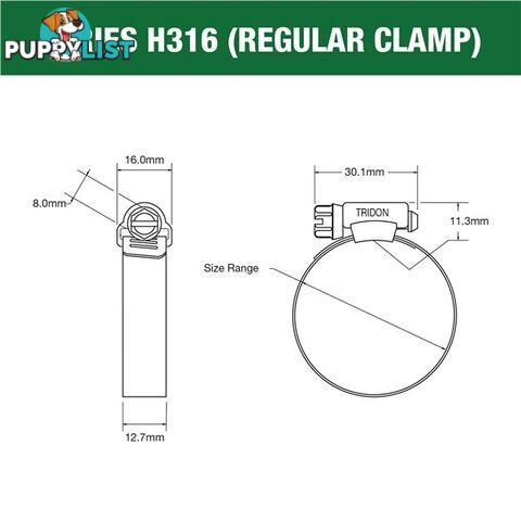 Tridon Full 316 S. Steel Hose Clamp 146mm â 197mm 10pk SKU - H316-116