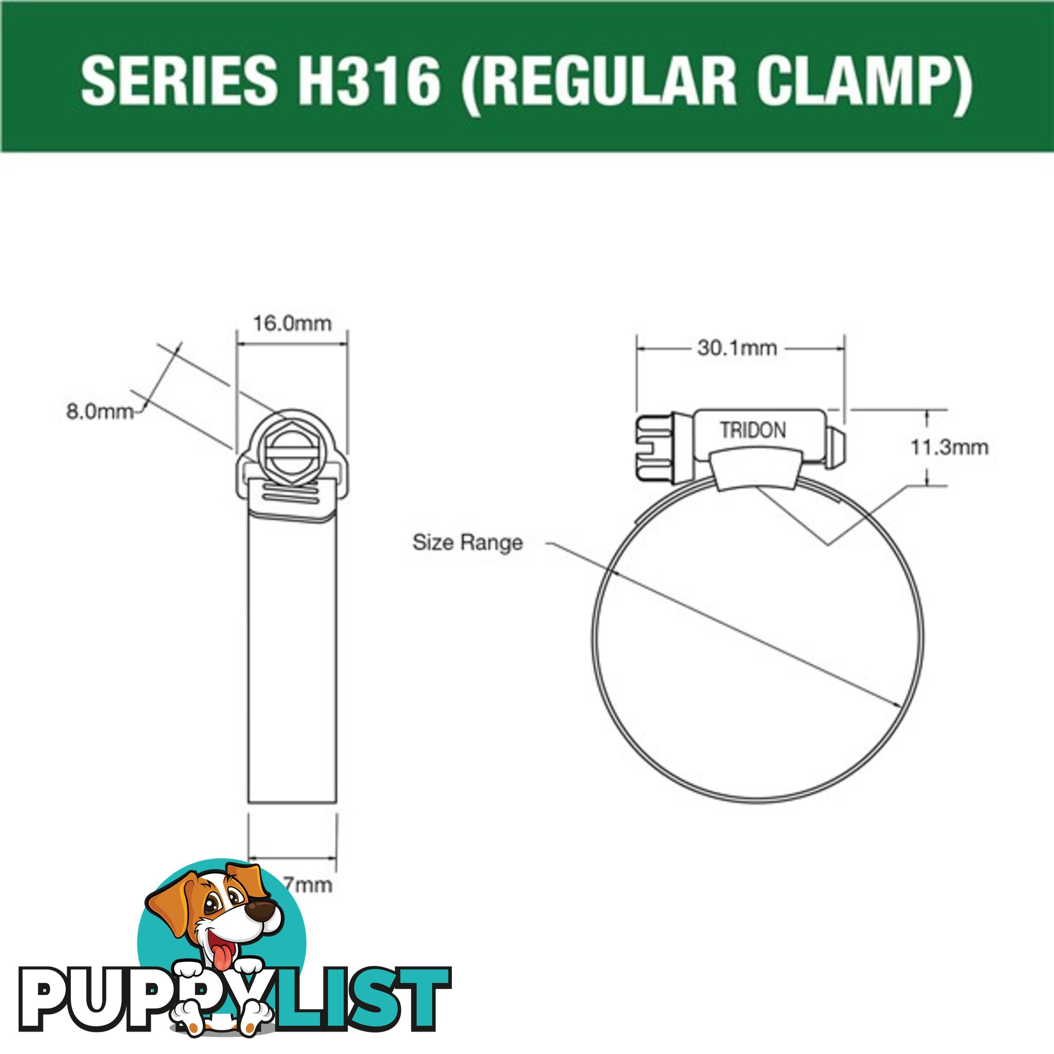 Tridon Full 316 S. Steel Hose Clamp 146mm â 197mm 10pk SKU - H316-116