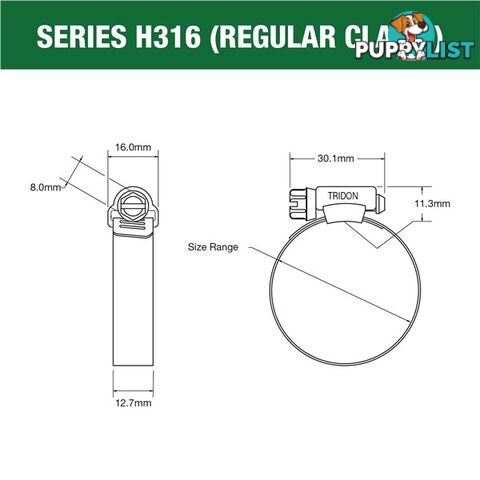 Tridon Full 316 S. Steel Hose Clamp 146mm â 197mm 10pk SKU - H316-116