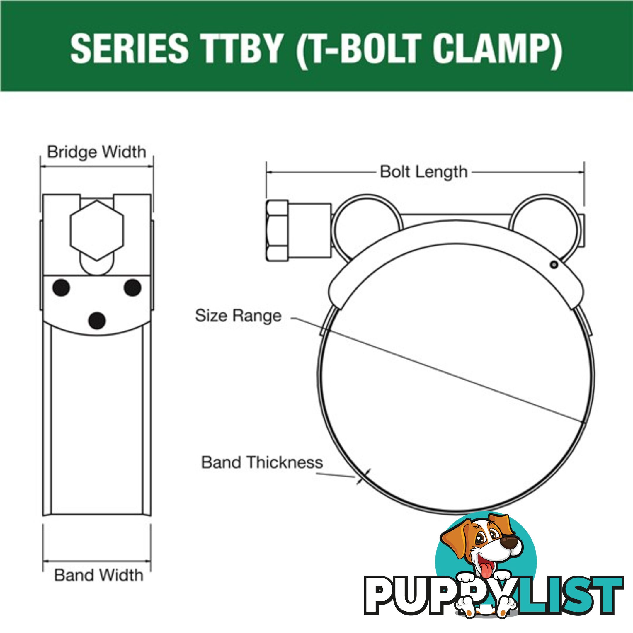 Tridon T-Bolt Hose Clamp 74mm â 79mm Part Stainless Solid Band 10pk SKU - TTBY74-79P