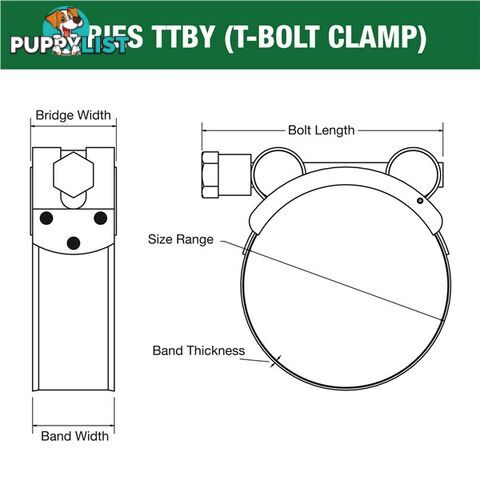 Tridon T-Bolt Hose Clamp 74mm â 79mm Part Stainless Solid Band 10pk SKU - TTBY74-79P