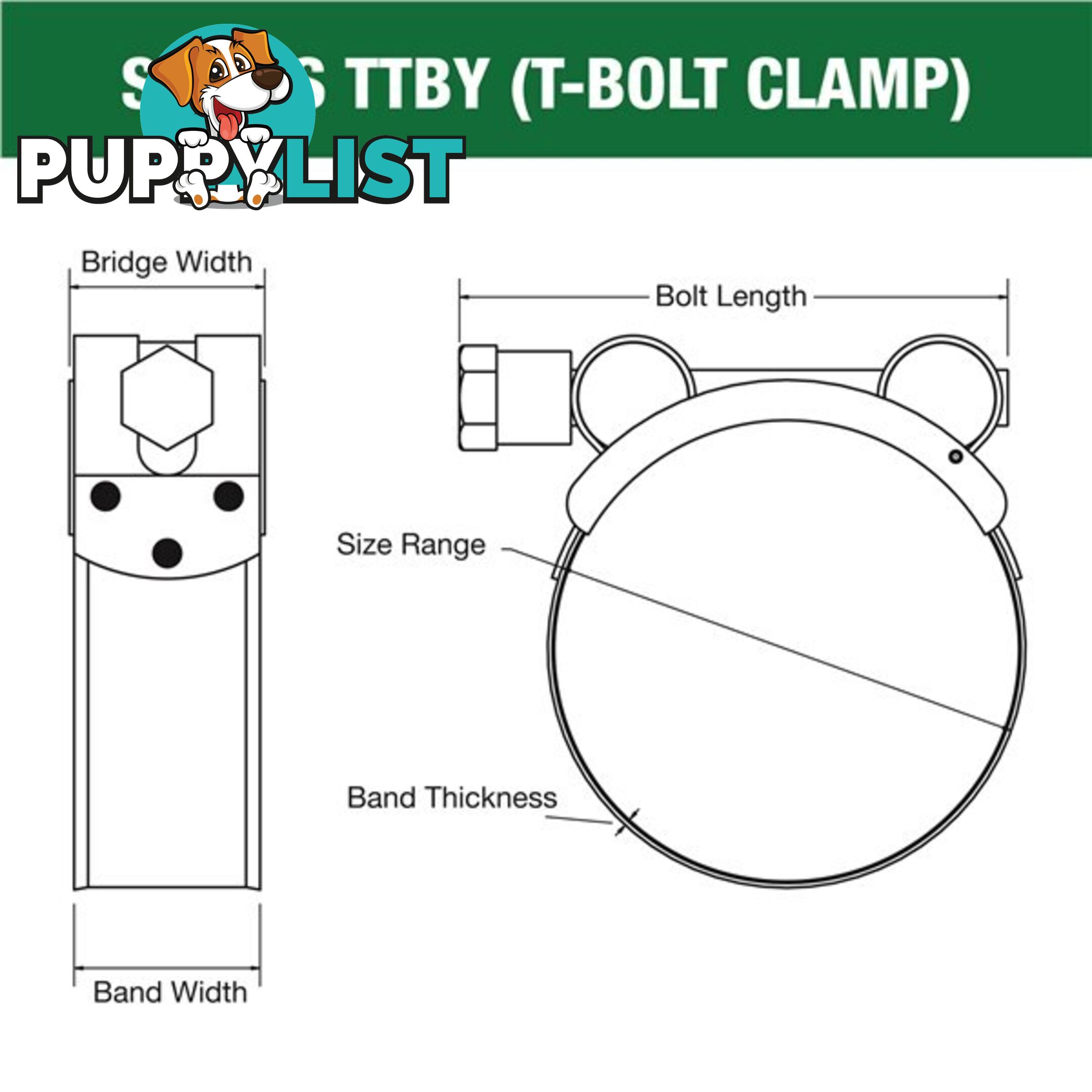 Tridon T-Bolt Hose Clamp 74mm â 79mm Part Stainless Solid Band 10pk SKU - TTBY74-79P