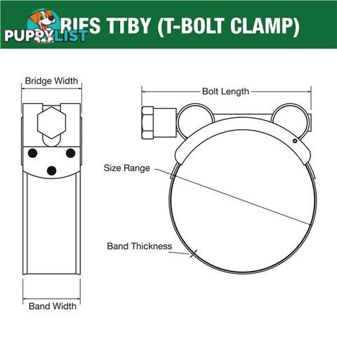 Tridon T-Bolt Hose Clamp 74mm â 79mm Part Stainless Solid Band 10pk SKU - TTBY74-79P