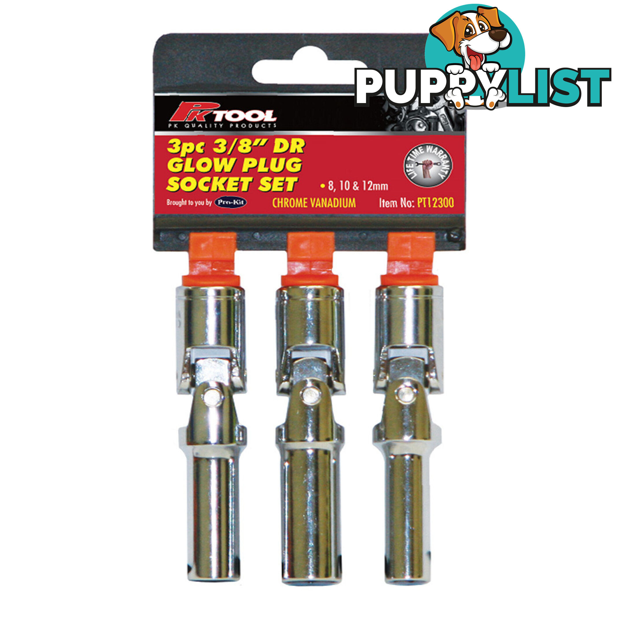 Glow Plug Socket 3pc Set 3/8 "dr Cr-V Universal Joint 8, 10   12mm  88mm Long SKU - PT12300