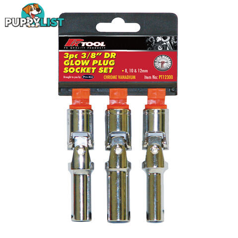 Glow Plug Socket 3pc Set 3/8 "dr Cr-V Universal Joint 8, 10   12mm  88mm Long SKU - PT12300