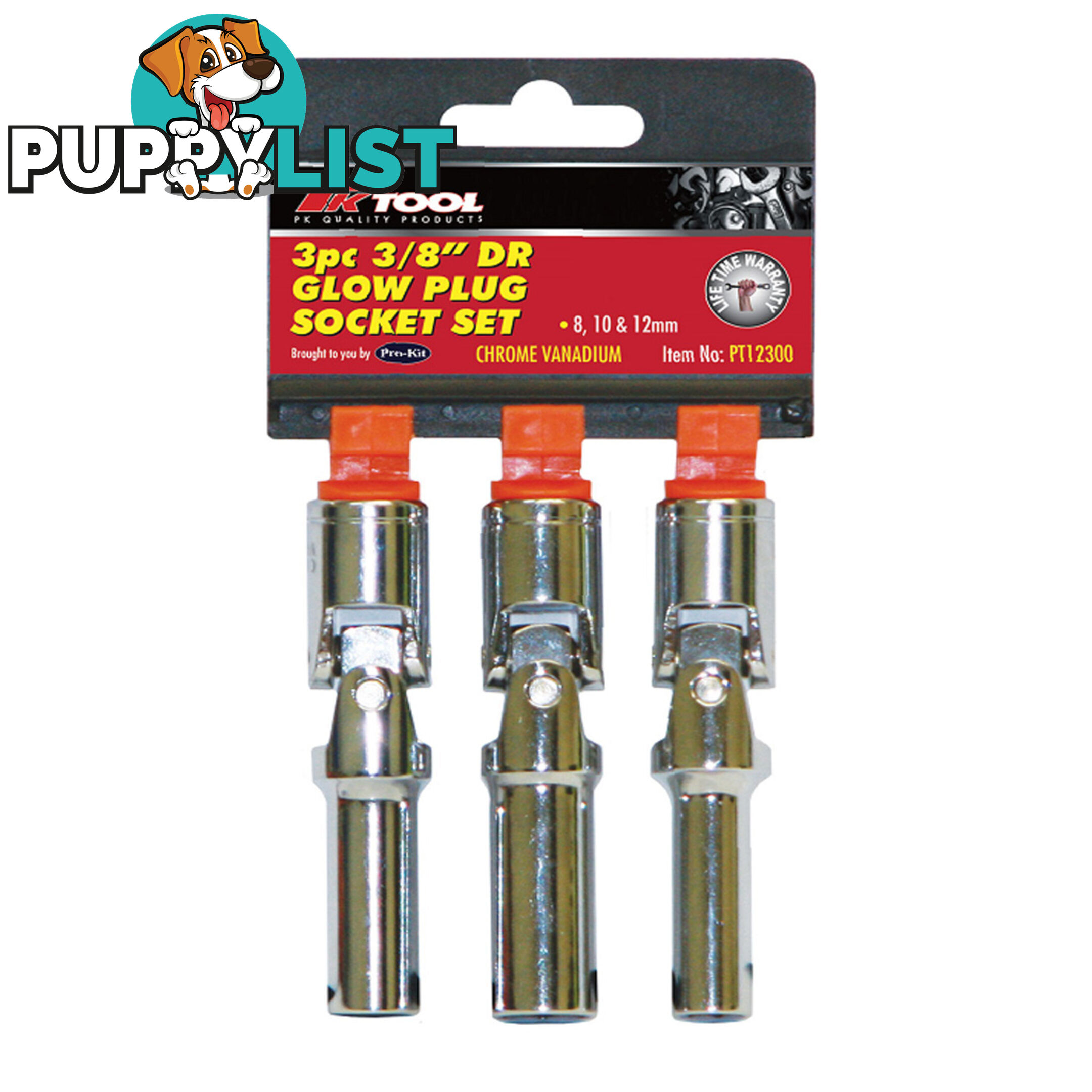 Glow Plug Socket 3pc Set 3/8 "dr Cr-V Universal Joint 8, 10   12mm  88mm Long SKU - PT12300