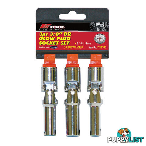 Glow Plug Socket 3pc Set 3/8 "dr Cr-V Universal Joint 8, 10   12mm  88mm Long SKU - PT12300