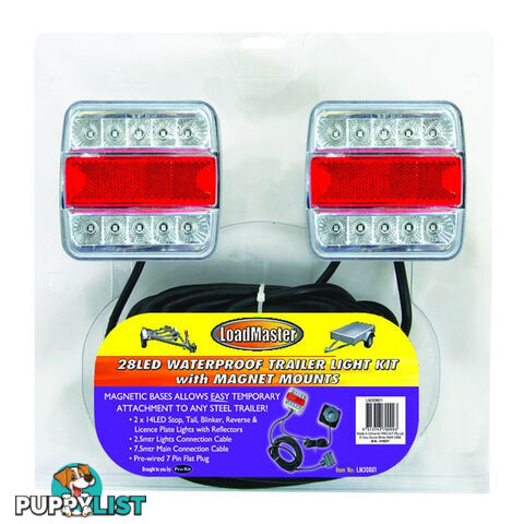 LoadMaster Trailer Light Kit Waterproof LED 7 Pin Flat Trailer Plug SKU - LM30801