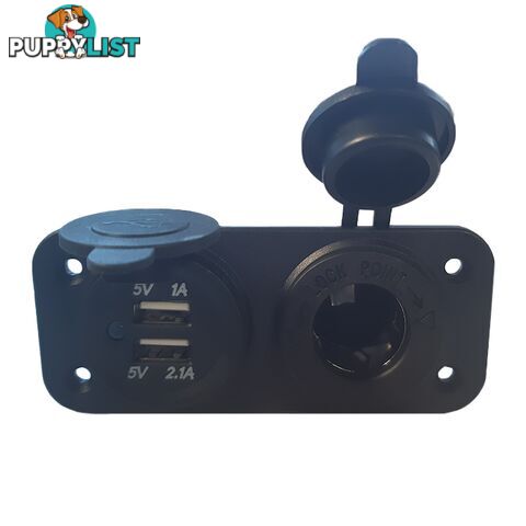 12 Volt Dual USB   Female Cigarette Socket with Flush Mount Plate SKU - DC-239