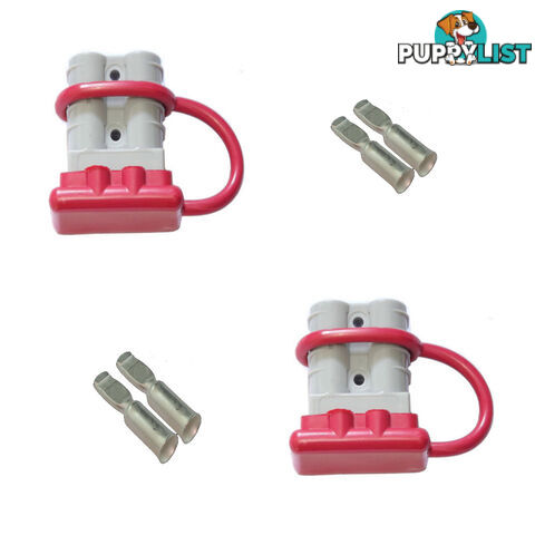 2 x 50 amp Anderson Plugs and Red Dust Covers SKU - BB-50ampAndRedCapx2