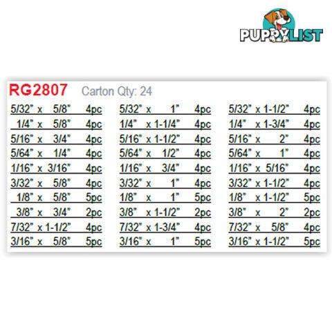 Roll Pin Assortment Kit 120pc SKU - RG2807