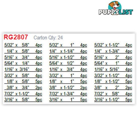 Roll Pin Assortment Kit 120pc SKU - RG2807