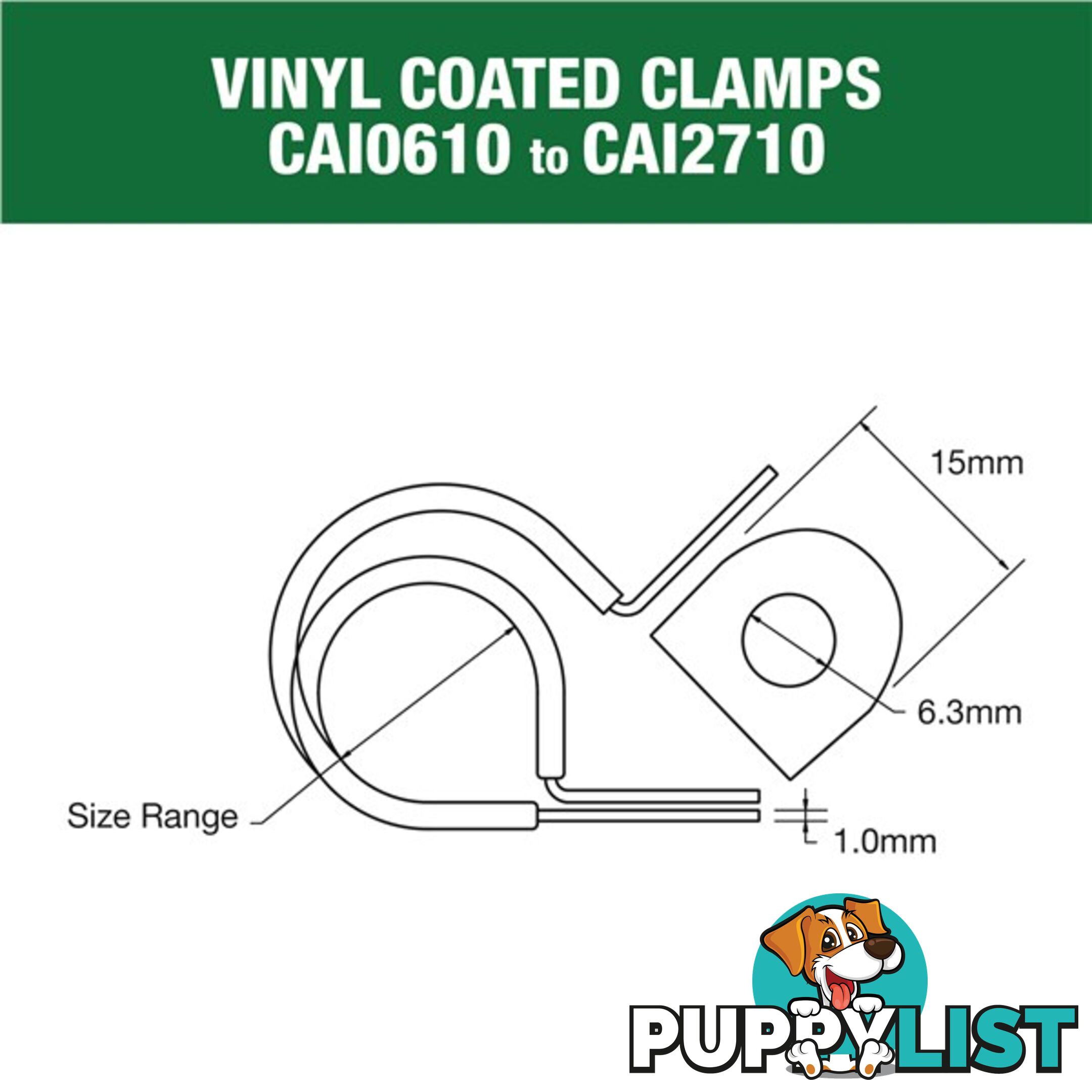 Vinyl Coated Hose   Cable Clamp 33mm (1 5/16?) Dia 20mm Band 12mm Hole 10pk SKU - CAI3313P