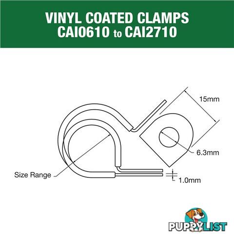 Vinyl Coated Hose   Cable Clamp 33mm (1 5/16?) Dia 20mm Band 12mm Hole 10pk SKU - CAI3313P