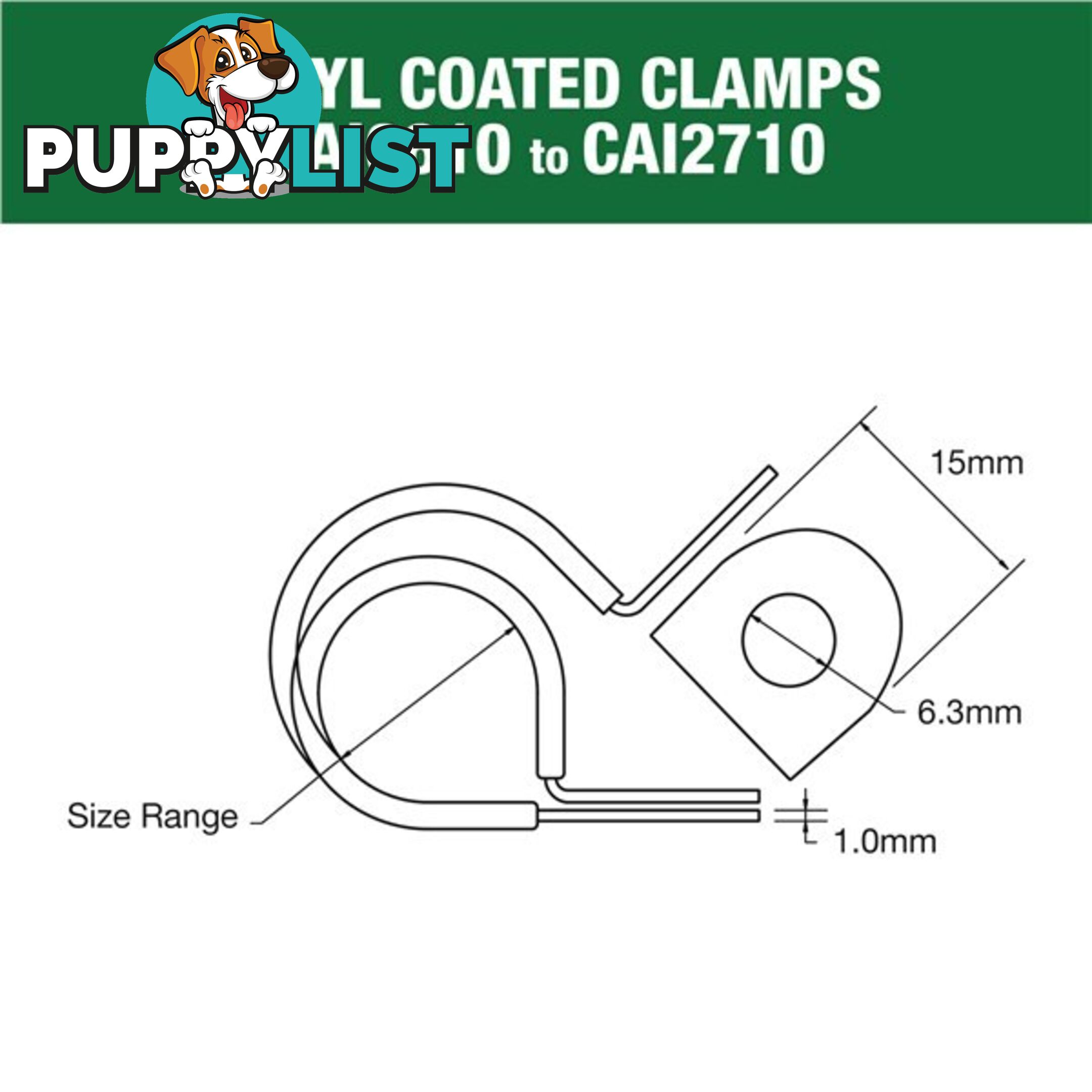 Vinyl Coated Hose   Cable Clamp 33mm (1 5/16?) Dia 20mm Band 12mm Hole 10pk SKU - CAI3313P