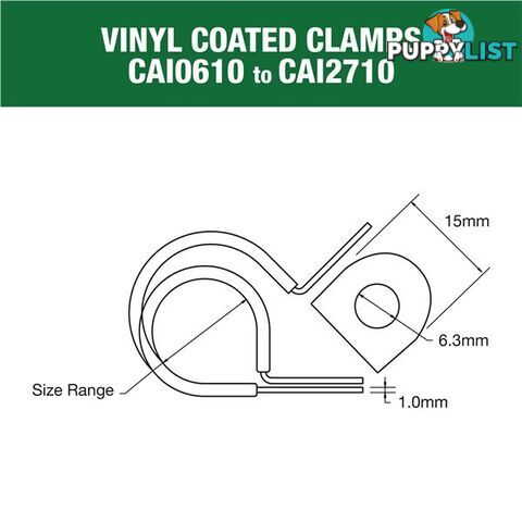 Vinyl Coated Hose   Cable Clamp 33mm (1 5/16?) Dia 20mm Band 12mm Hole 10pk SKU - CAI3313P