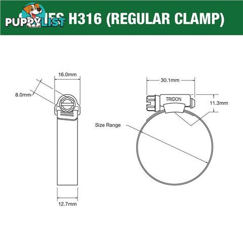 Tridon Full 316 S. Steel Hose Clamp 40mm â 64mm 10pk SKU - H316-032P