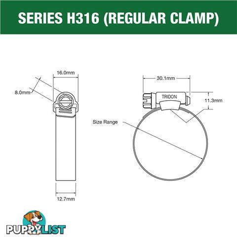 Tridon Full 316 S. Steel Hose Clamp 40mm â 64mm 10pk SKU - H316-032P